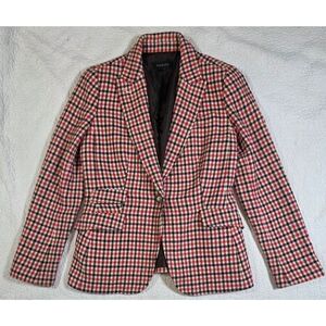 Talbots Wool Blend Pink/Brown/Orange Houndstooth Plaid Checkered Blazer Jacket